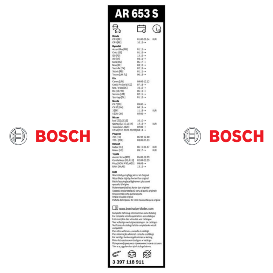 Silecek Süpürgesi Ön BOSCH 3397118911 AEROTWIN Tucson i30 Sportage CR-V Verso 650/400 mm 26/16 inç