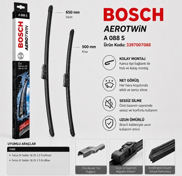 Ford Focus IV Bosch Aerotwin Silecek – BOSCH 3397007088 Ön Cam Silecek Seti 650/500 mm